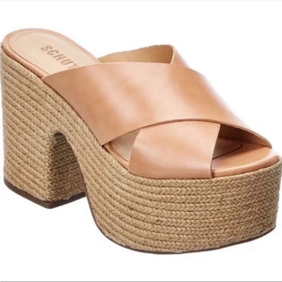 SCHUTZ Shoes - NEW SCHUTZ Tan Leather Jute Wrapped Platform Espadrille Sandals